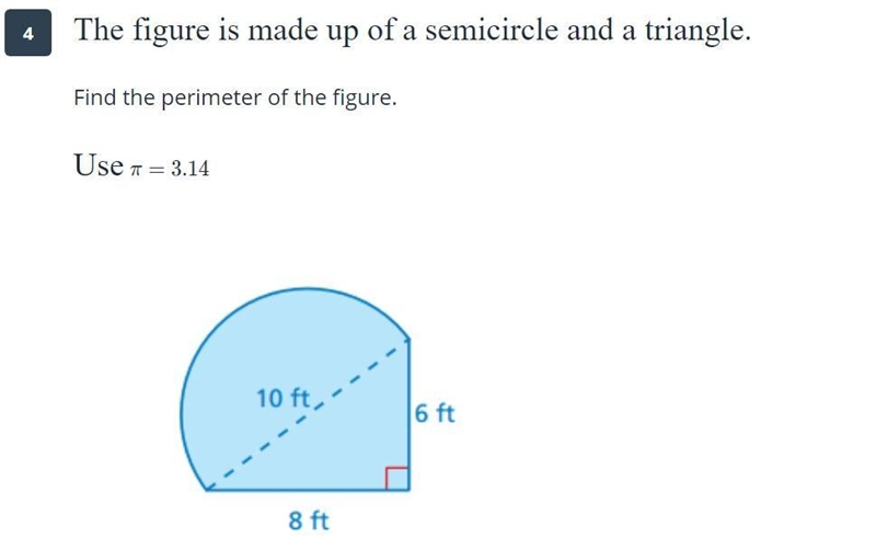 The figure is made up of a semicircle and a triangle. Find the perimeter of the figure-example-1