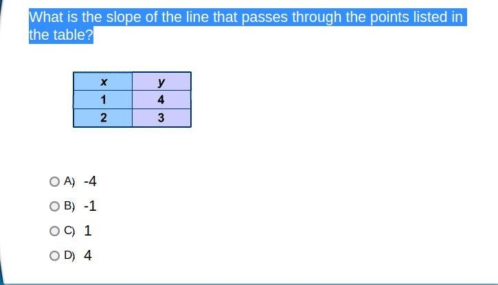 What is the slope of the line that passes through the points listed in the table?-example-1