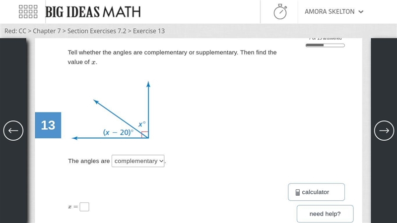 Find the value of x and find whether the angles or supplementary or complementary-example-1