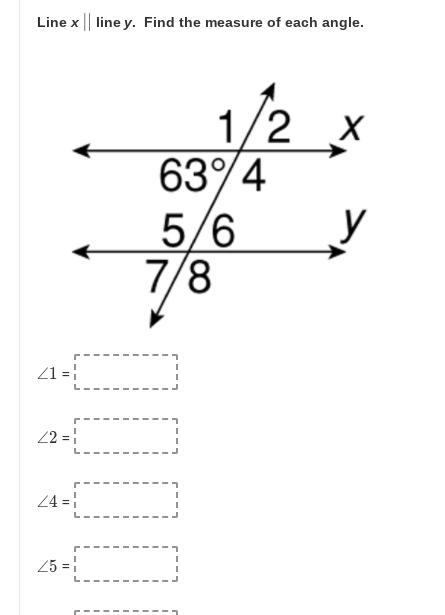 Line x || line y. Find the measure of each angle.-example-1