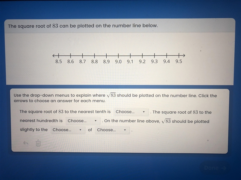 The square root of 83 can be plotted on the number line below.-example-1