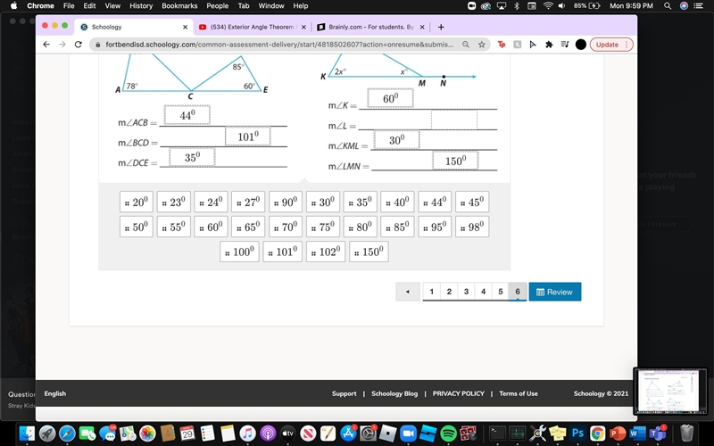 what are the measures for each angle for the first triangle (possible answers are-example-1