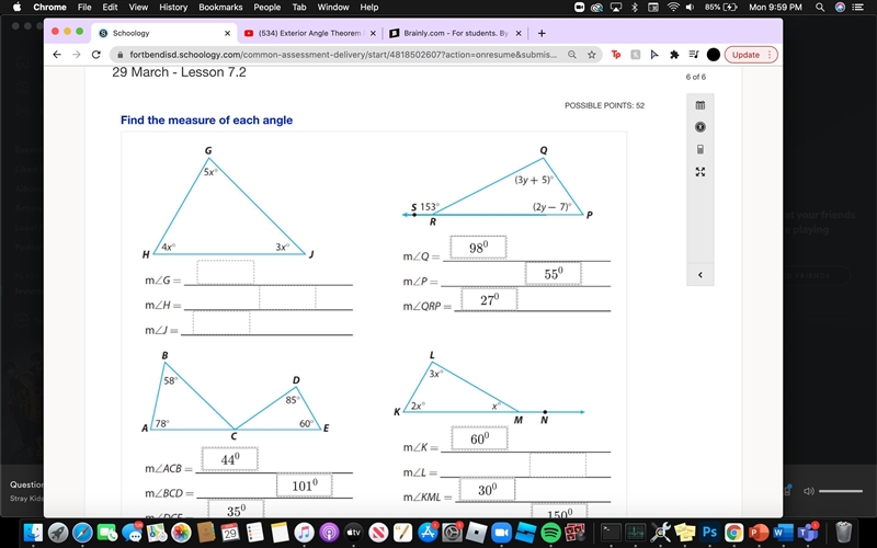 what are the measures for each angle for the first triangle (possible answers are-example-2