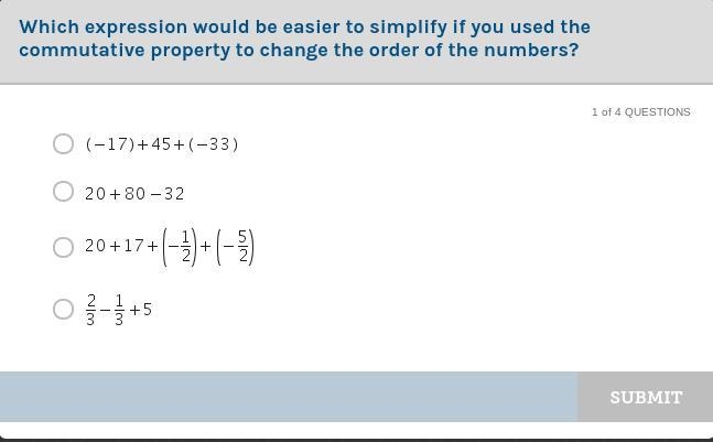 Which expression would be easier to simplify if you used the commutative property-example-1