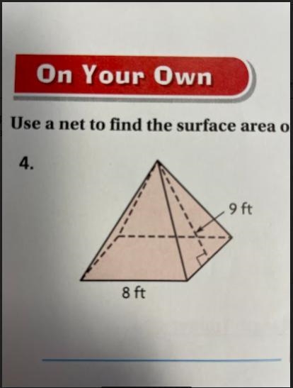 Use a net to find the surface area of the square pyramid.-example-1