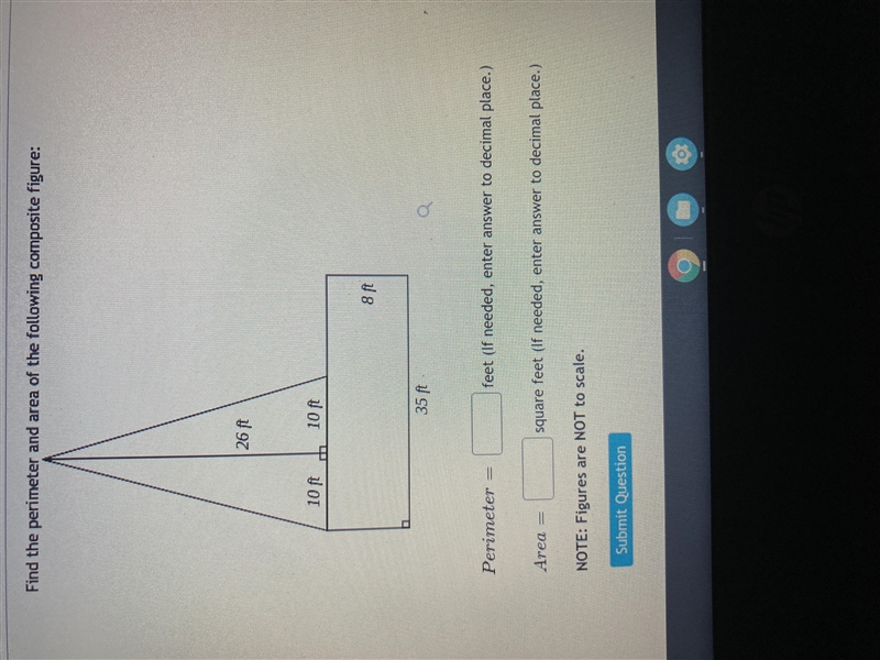 Please help me! Find the area and perimeter of a triangle. Area=1/2bh You have to-example-1