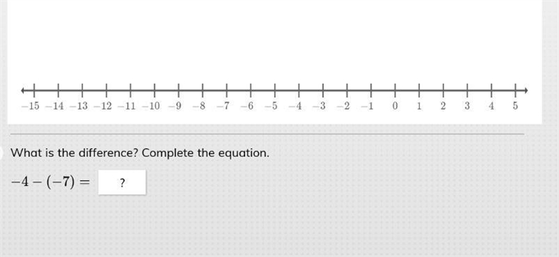 What is the difference? complete the equation. -4 - (-7) = ?-example-1