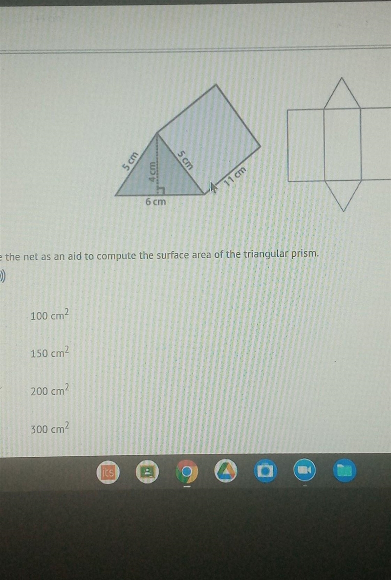 Use the net as an aid to compute the surface area of the triangular prism. A: 100 B-example-1