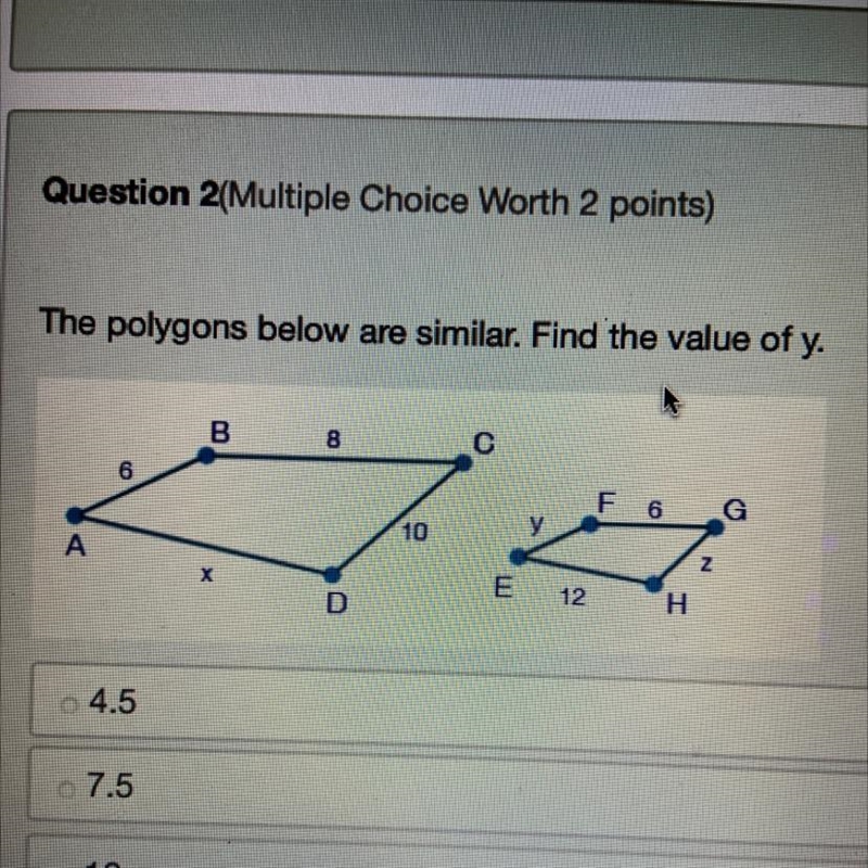 The polygons are similar. Find the value of y-example-1