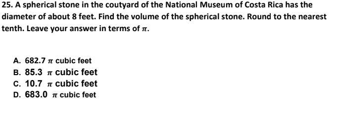 A spherical stone in the courtyard of the National Museum of Costa Rica has the diameter-example-1