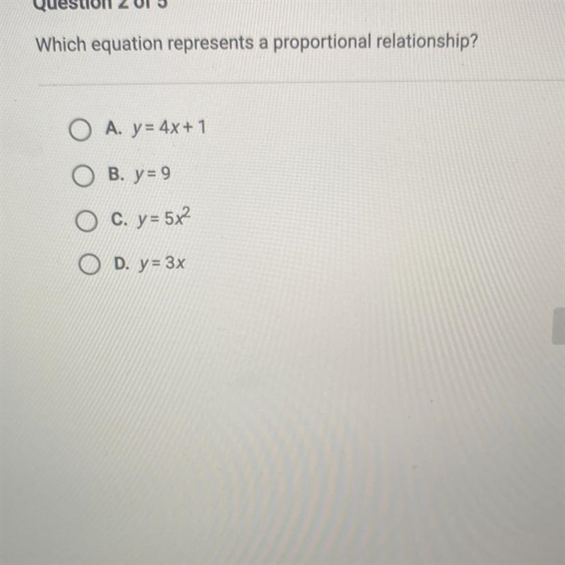 Which equation represents a porprotional relationship?-example-1