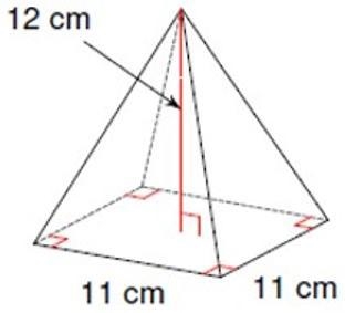 Find the volume of the following square-based pyramid. 66 cubic cm 484 cubic cm 726 cubic-example-1