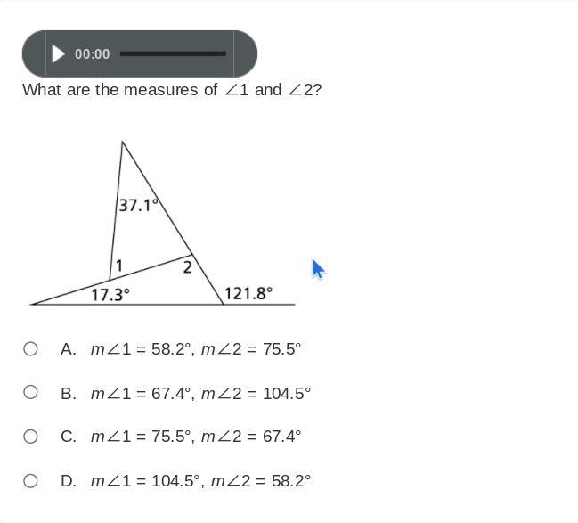 What are the measures of ∠1 and ∠2? (HELP ASAP USE IMAGE!!)-example-1