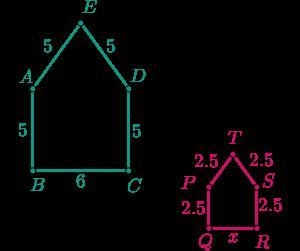 Pentagon PQRST is a scale drawing of pentagon ABCDE. What is the value of x? Enter-example-1