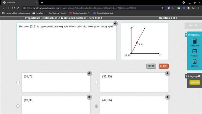 The point (3,6) is represented on the graph. Which point also belongs on this graph-example-1