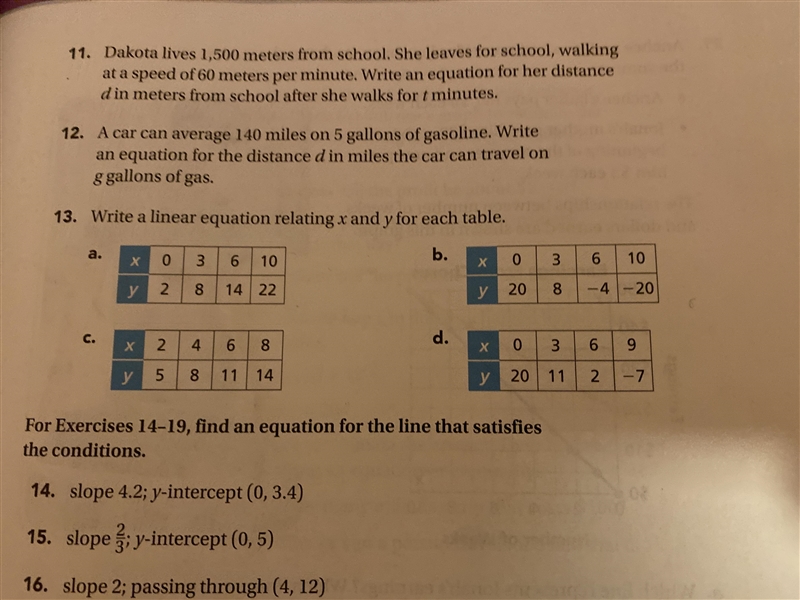 Write a linear equation relating X and Y for each table-example-1