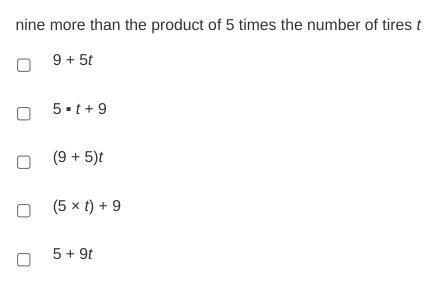 Select all of the algebraic expressions that could represent the phrase below.-example-1