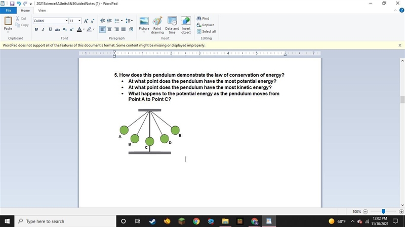 How does this pendulum demonstrate the law of conservation of energy? ⦁ At what point-example-1