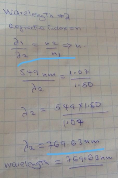 A beam of light has a wavelength of 549nm in a material of refractive index 1.50. In-example-1