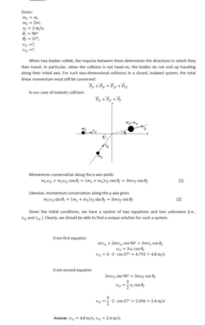 two masses m and 2m, approach each along a path at right angles to each other. after-example-1