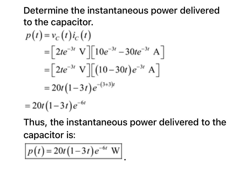 If the voltage across a 5-F capacitor is 2*e^-3 V find the current and the power-example-1