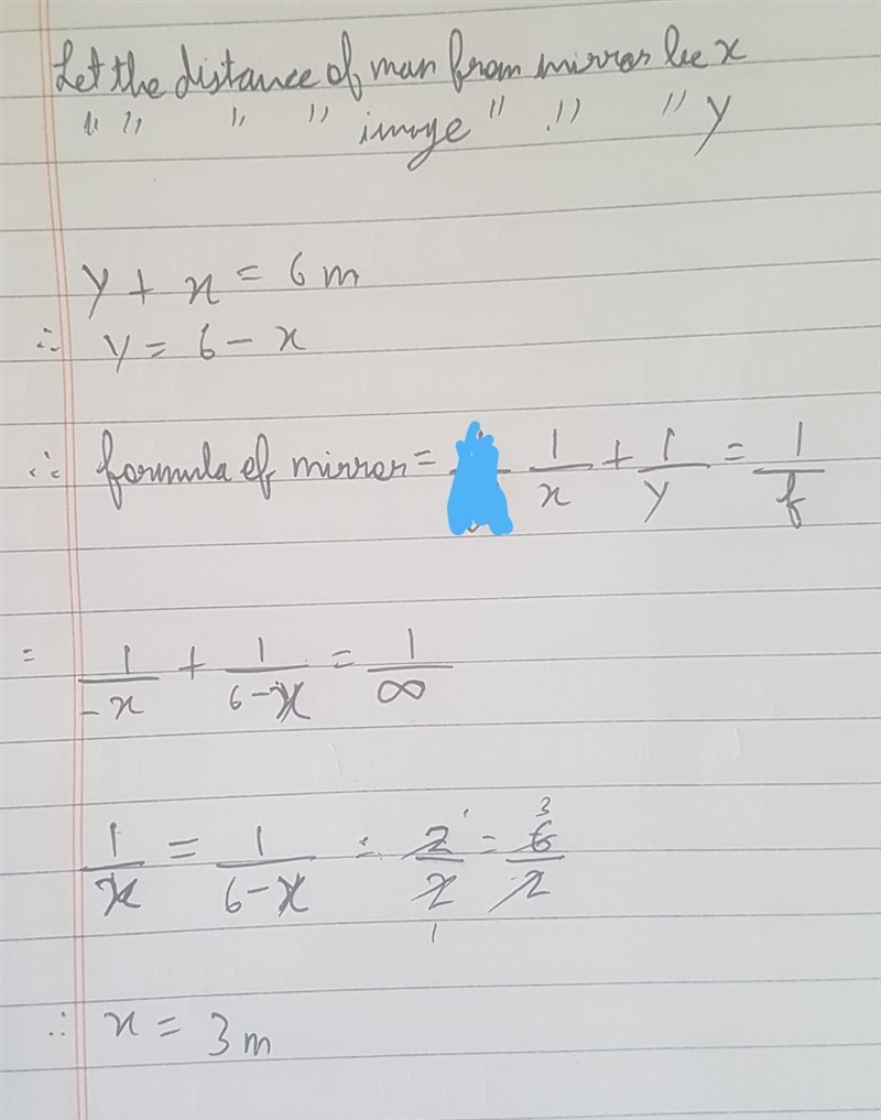 Help! A man standing in front of a plane mirror finds his image to be at a distance-example-1