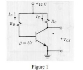 1. A silicon BJT is connected as shown in Fig 1, where RC = 3.6 k 2. VBE = 0.8 V. (10%) (a-example-1