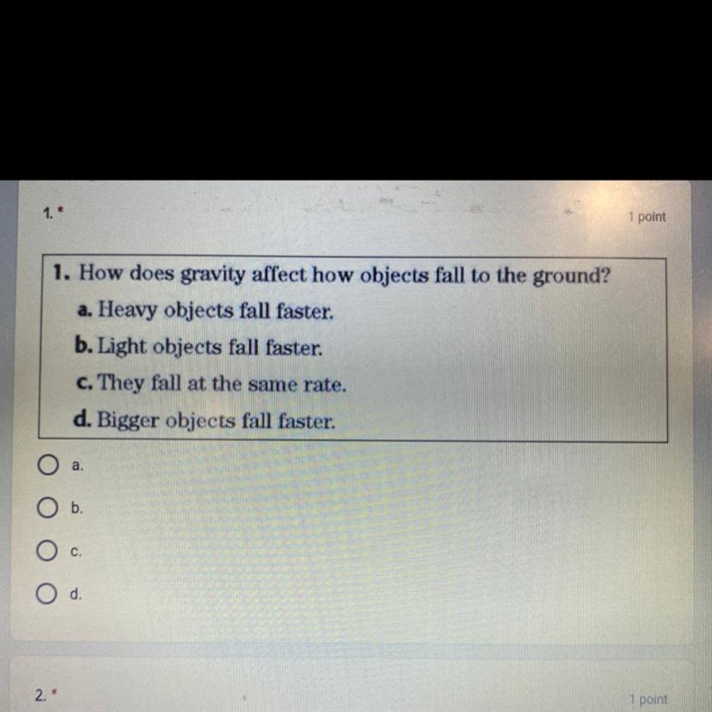 HELP!!! how does gravity affect how objects fall to the ground-example-1