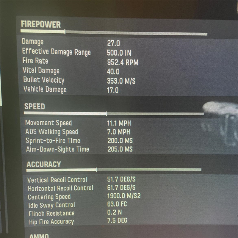 What do these weapon stats mean? Idle sway control is measured in Fc??? Flinch resistance-example-1