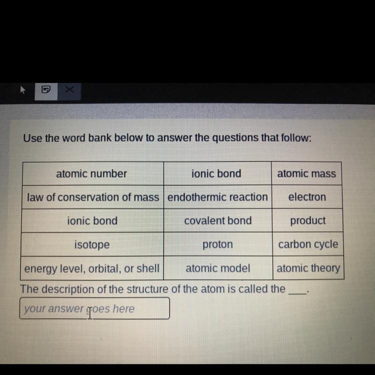 The description of the structure of the atom is called the??-example-1