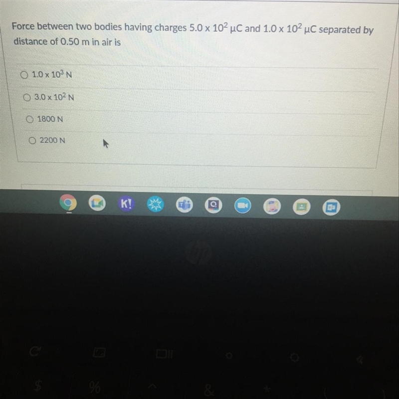 Force between two bodies having charges 5.0 x 102 uC and 1.0 x 102 uC separated by-example-1