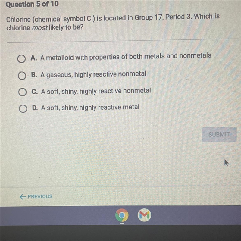 HELP ME PLS Chlorine (chemical symbol Cl) is located in Group 17, Period 3. Which-example-1