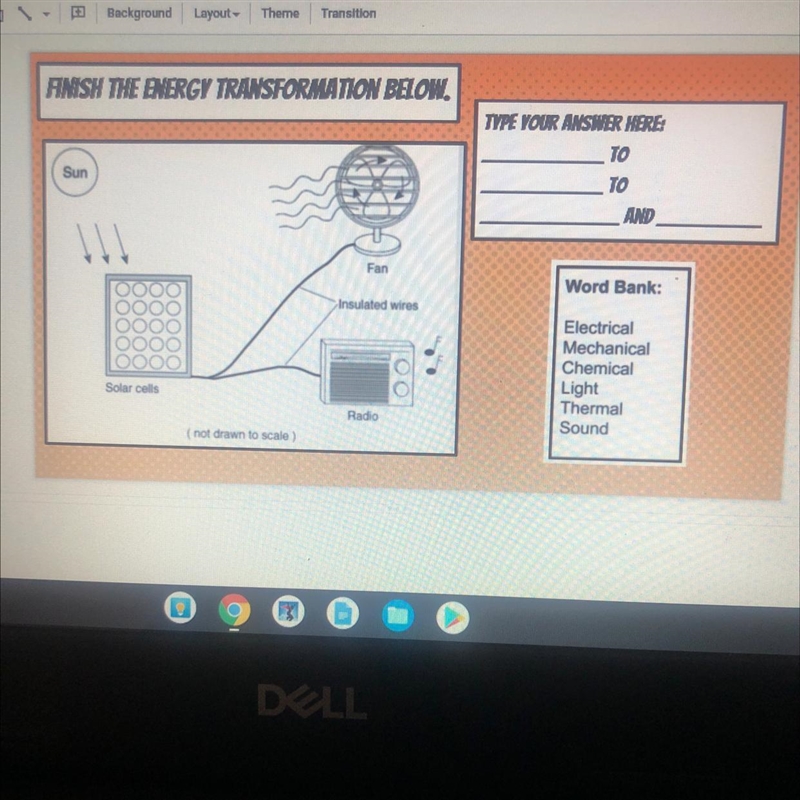 Word Bank: Electrical Mechanical Chemical Light Thermal Sound-example-1