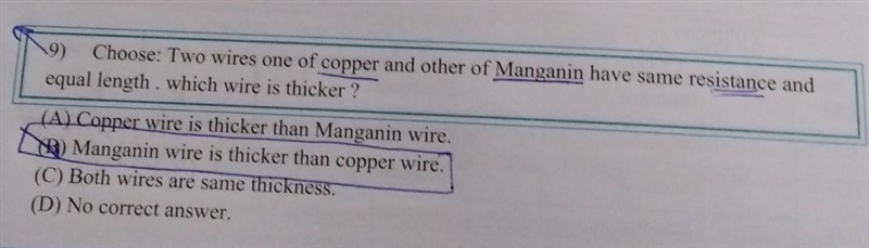 Why is manganin wire is thicker than copper wire? ​-example-1