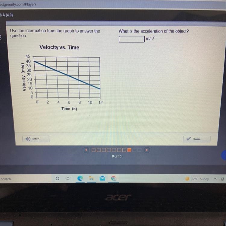 What is the acceleration of the object?-example-1