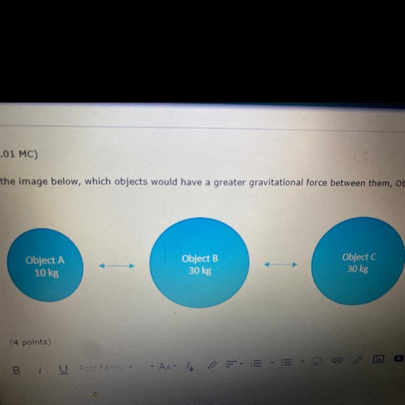 In the image below, which objects would have a greater gravitational force between-example-1