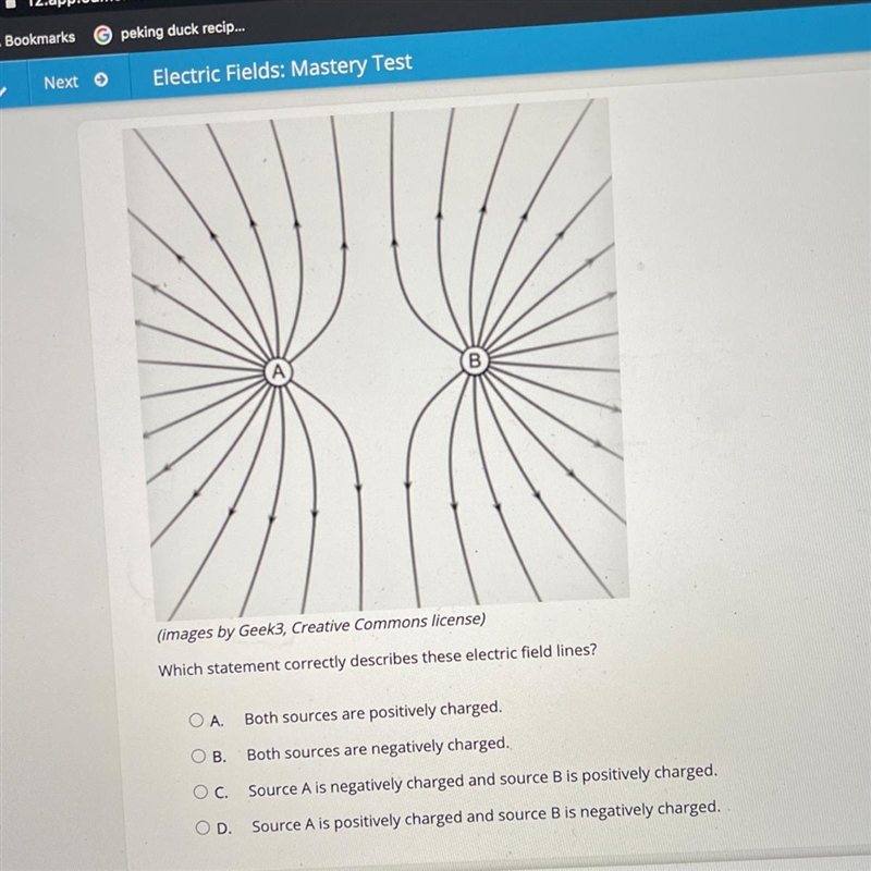 Which statement correctly describes these electric field lines-example-1