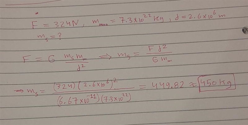 The gravitational force between a satellite and Earth’s moon is 324 N. The mass of-example-1