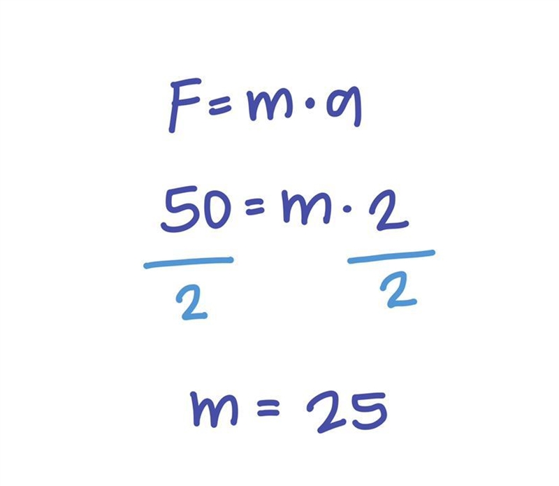 An acceleration of 2m/s^2 is produced on a body by applying an effort of 50N. calculate-example-1