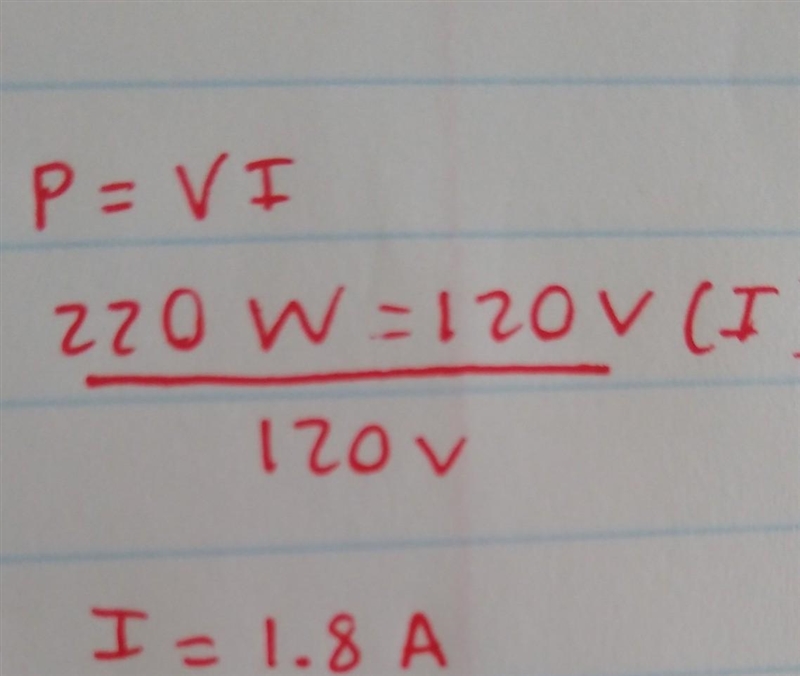 If a fan draws 220 watts on a 120- volt circuit what is the current being drawn? 22. amperes-example-1