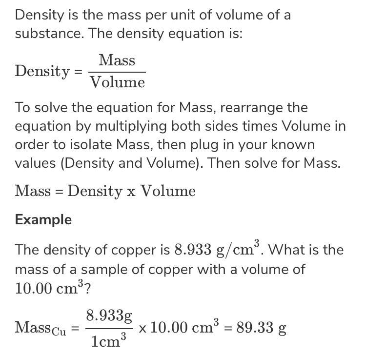 How to calculate mass using area and density-example-1