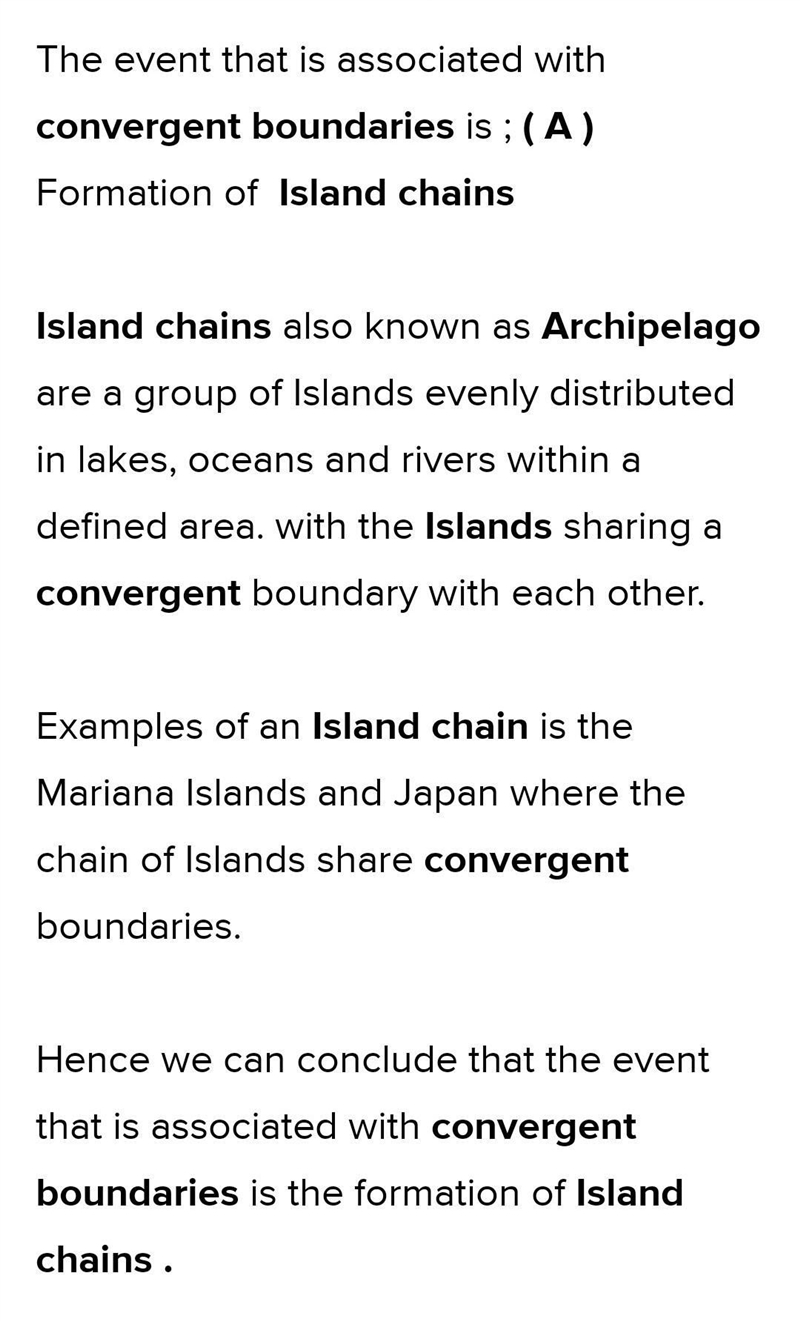 PLEASE!! FOR MY UNIT TEST!!!! Which event is associated with convergent boundaries-example-1