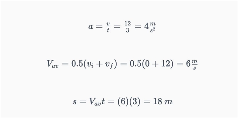 A sprinter starts from rest, and reaches their top speed of 12 m/s in 3 seconds. Part-example-1