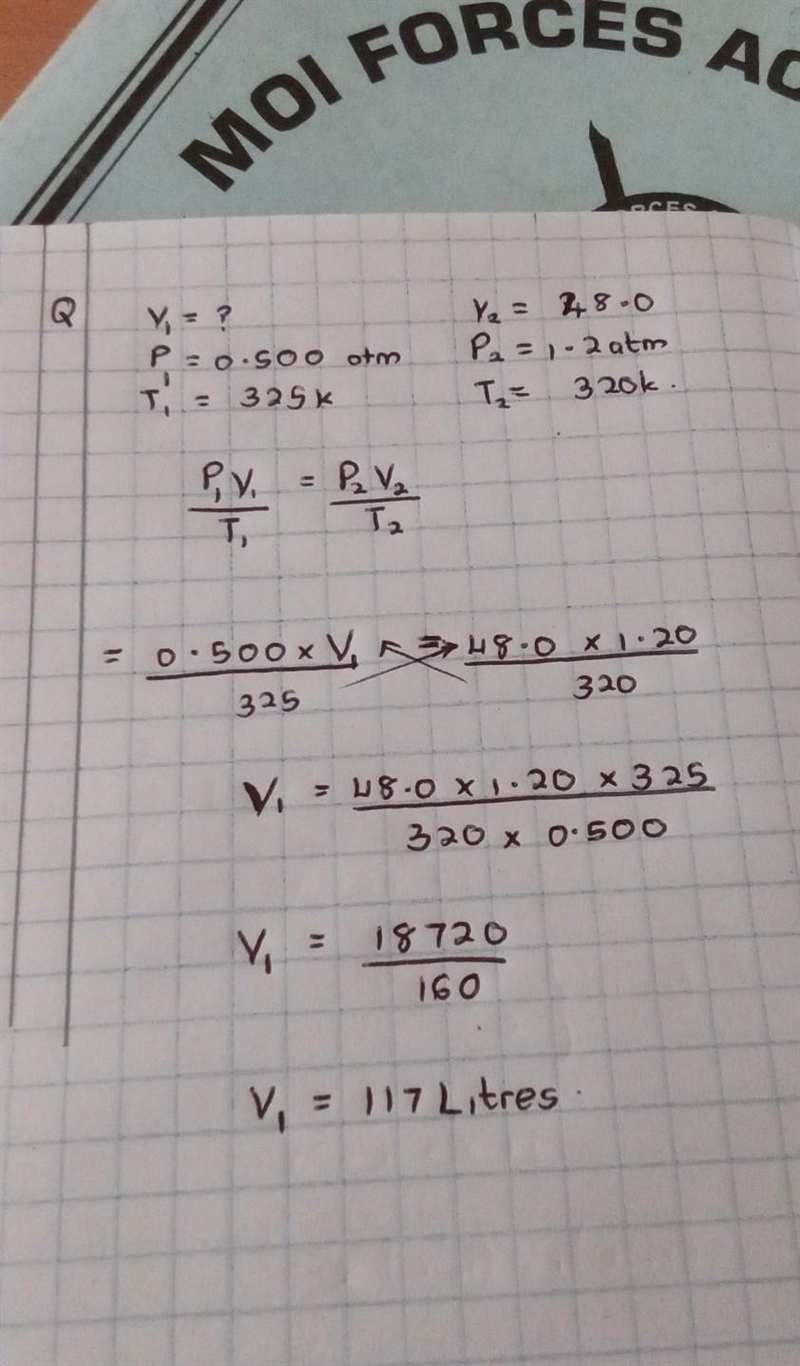 I have an unknown volume of gas at a pressure of 0.500 atm and a temperature of 325 K-example-1