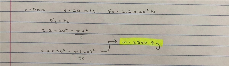 A car is negotiating a flat curve of radius of 50.0 m with a speed of 20.0 m/s. The-example-1