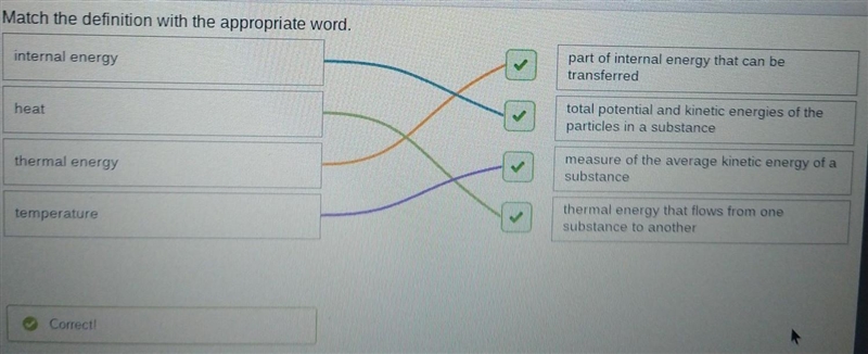 Match the definition with the appropriate word. temperature part of internal energy-example-1