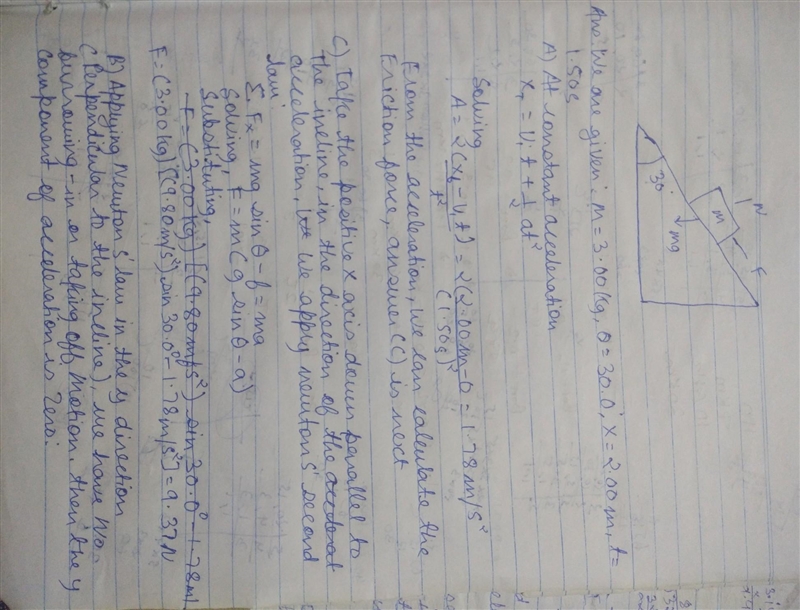 A (2) A 800 g block is pushed up an inclined plane (angled at 18°) with a velocity-example-1