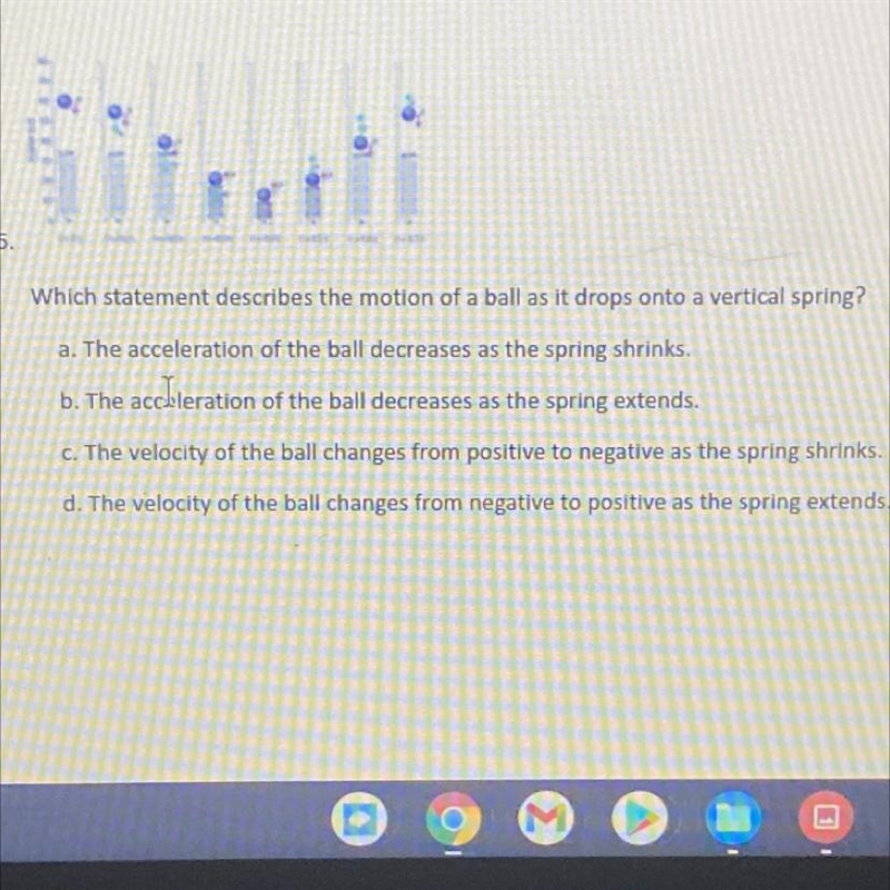 Which statement describes the motion of a ball as it drops onto a vertical spring-example-1