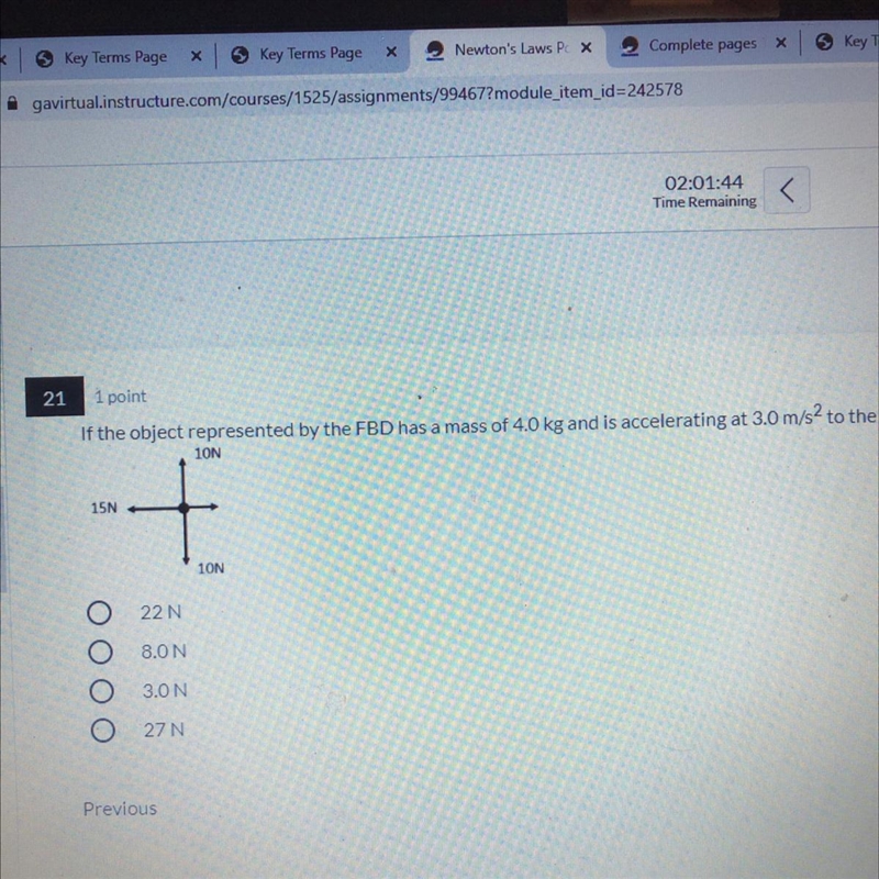 If the object represented by the FBD has a mass of 4.0 kg and is accelerating at 3.0 m-example-1