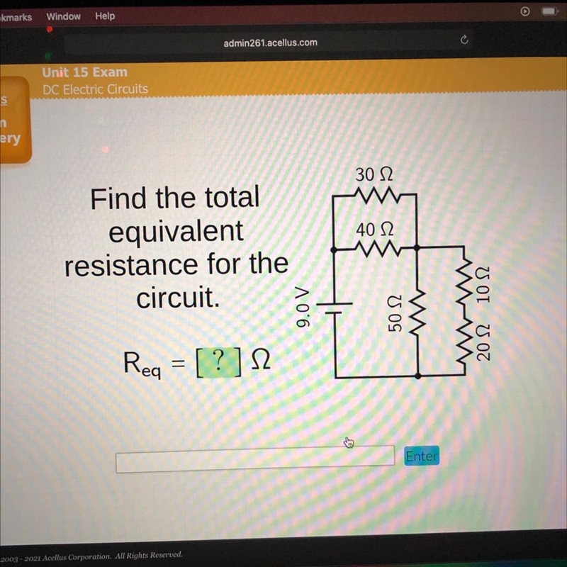 URGENT Find the total equivalent resistance for the circuit.-example-1